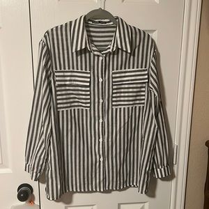 Striped long sleeve button down shirt